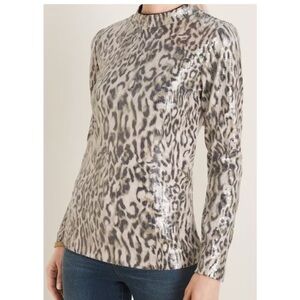 Chicos Print Sequin Top XL Mobwife Party Grunge Mod Longsleeve Animal Whimsy
